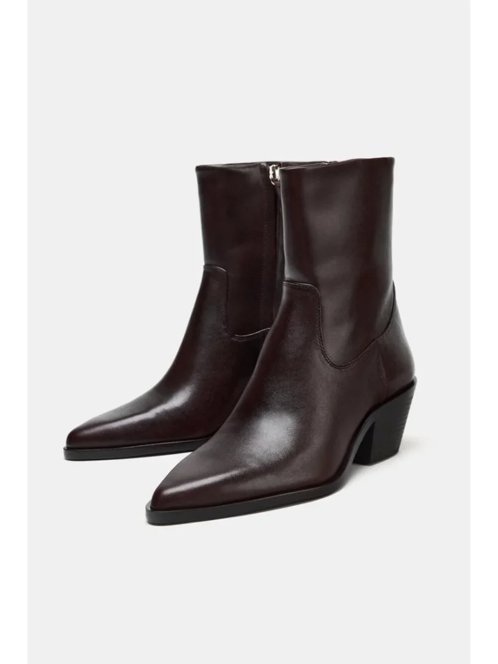 Zara Womens Leather Cowboy Ankle Boots EU 38 US 7.5 Burgundy Red 2154/610 NWOB